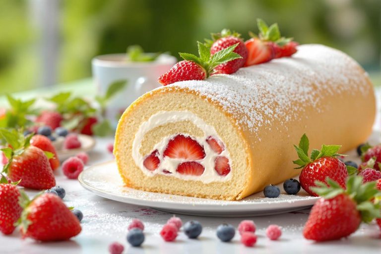 Gâteau roulé aux fraises : une recette légère et facile à réaliser.jpg